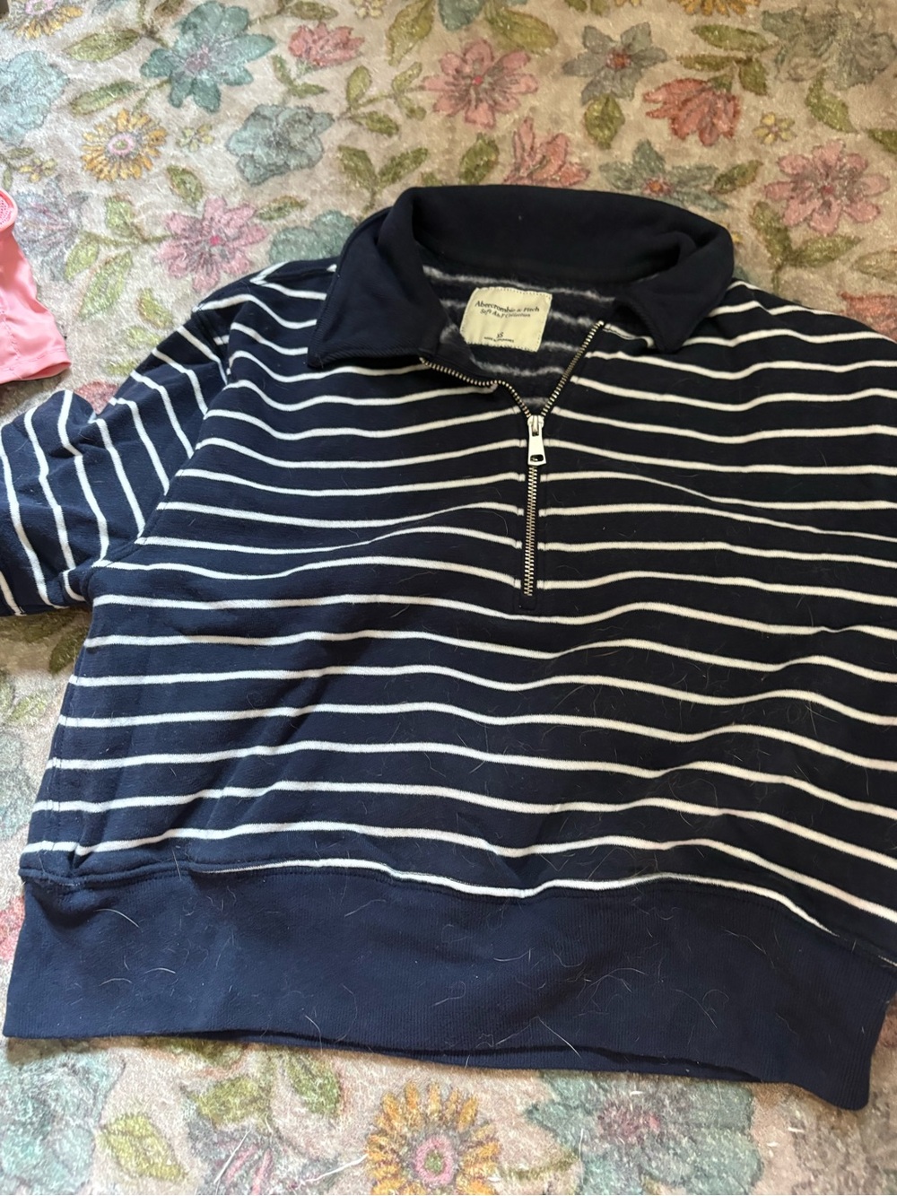 Abercrombie & Fitch Navy and White Striped Quarter-Zip Pullover